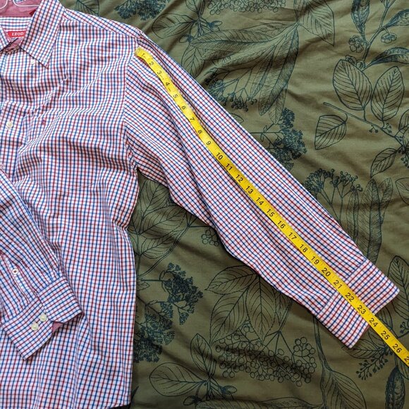 Izod Blue and Red Gingham Men's Medium Dress Shirt - Picture 2 of 4